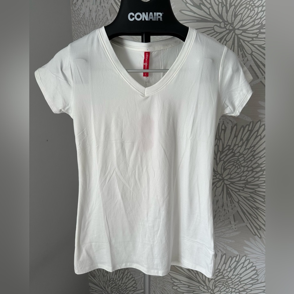 White V-Neck Short Sleeve Tee by (Unknown Brand)